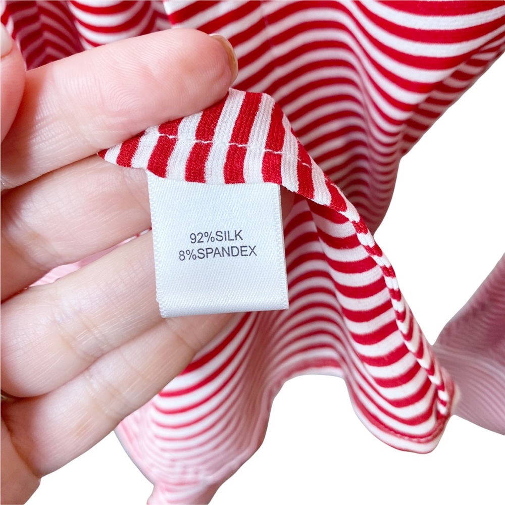 St. John Collection Red White Striped Parisian French Button Down Silk Blouse 4 - Picture 8 of 8